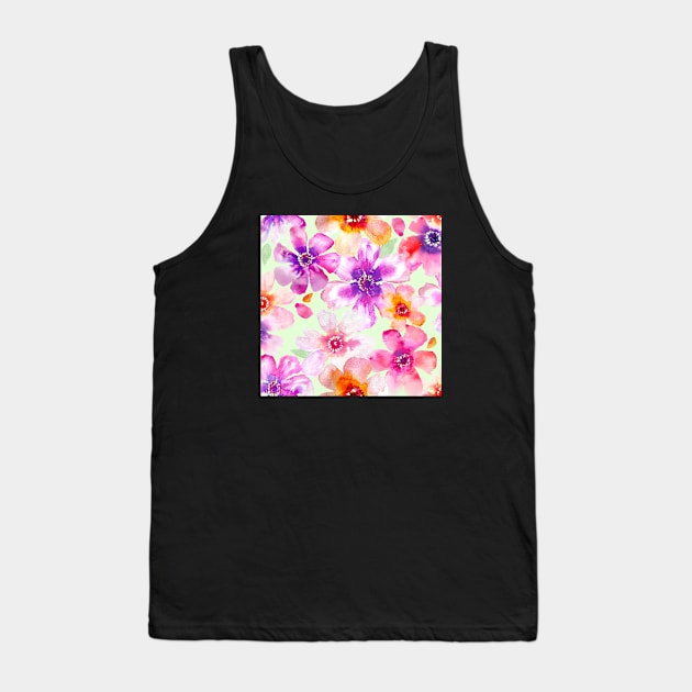 Watercolor Anemone Floral, Cool Lime Tank Top by brittanylane